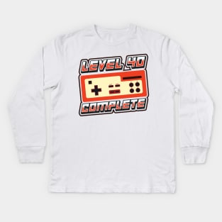 'Level 40 Complete' Funny Video Gamer Gift Kids Long Sleeve T-Shirt